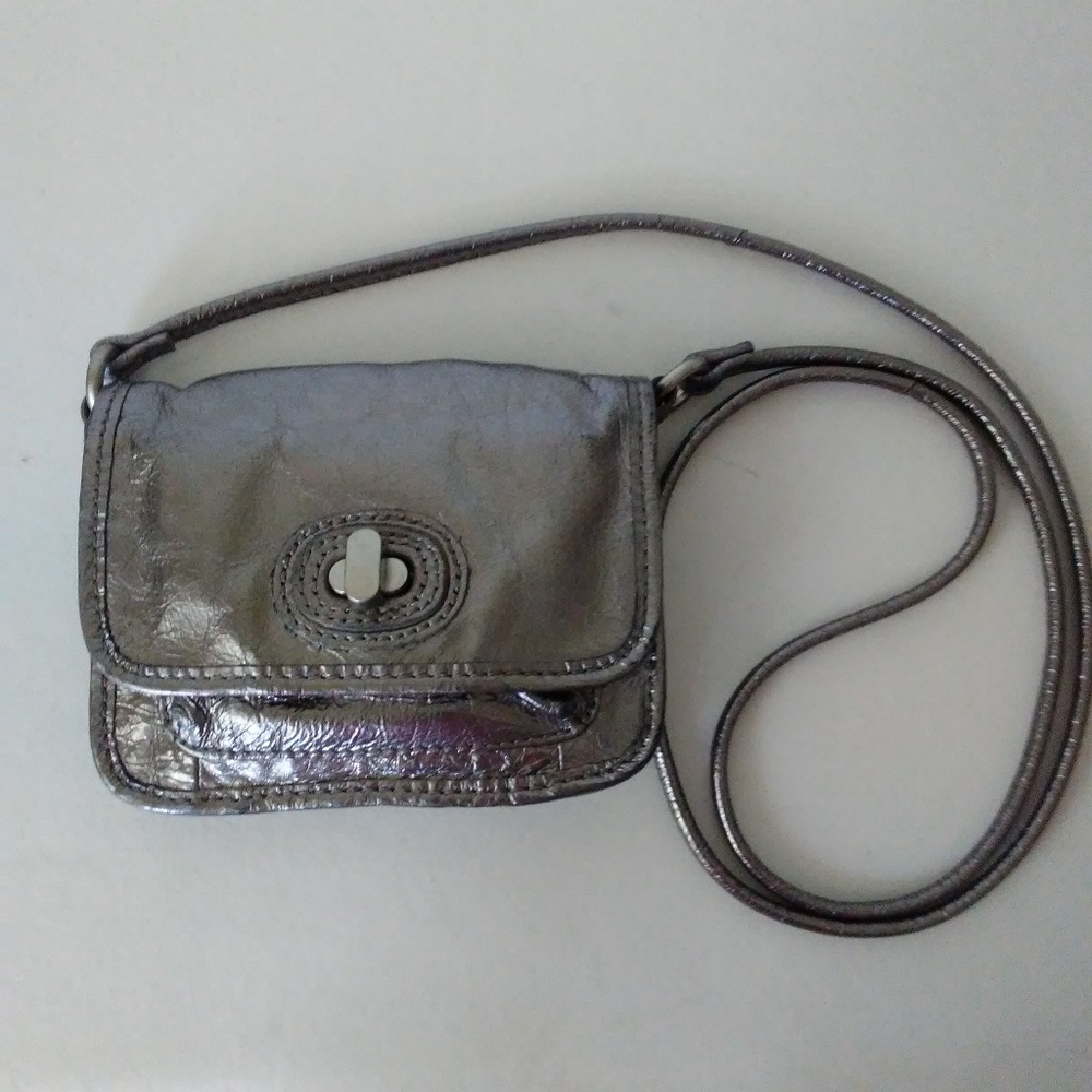 Fossil Mini Leather Crossbody Metallic Pewter
